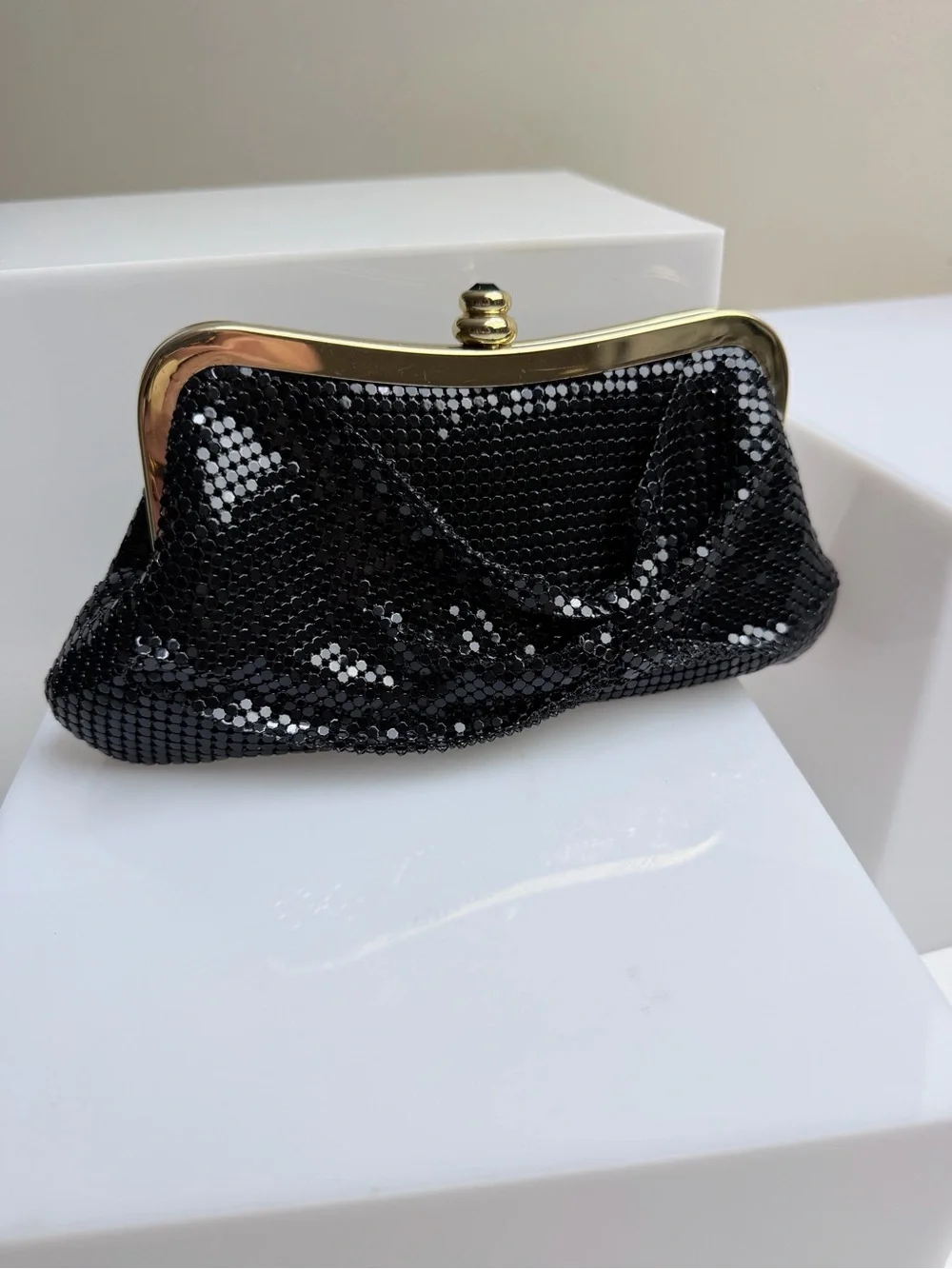 Vintage Arden B Mesh Black and Gold Evening Bag Clutch NWT